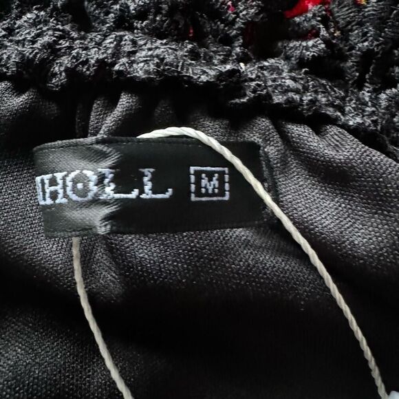 Miholl Black Layered Lace Floral Crotchet Off The Shoulder Boho Top - Picture 7 of 8